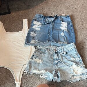 Hollister Light Blue High-Rise Distressed Denim Shorts